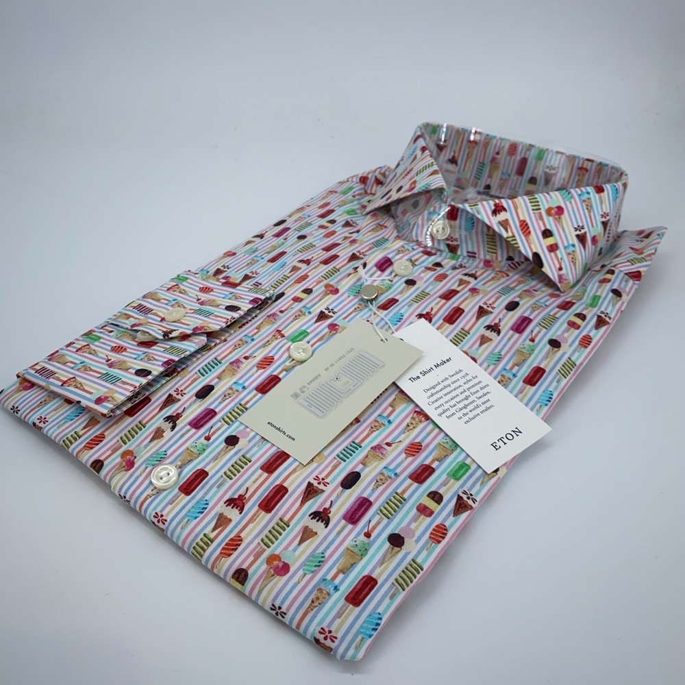 Eton Dress Shirt Mens XL 17 - 43 Colorful Ice Cream Slim Fit‎ Collared Button Up